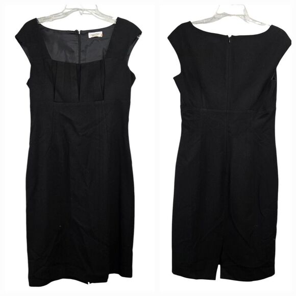 Calvin Klein Pleated Bust Sheath Dress Solid Black Cap Sleeves Career Office - Picture 3 of 8